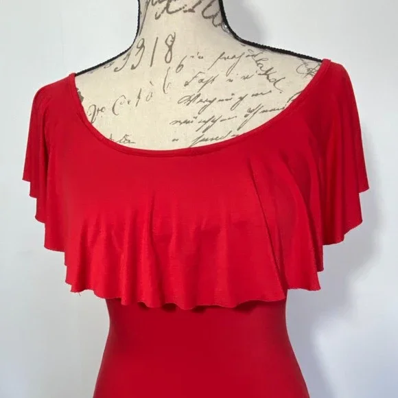 Jaide Clothing Slim Fit Bottom Flare Maxi Ruffle Stretch Dress Size Small - Picture 3 of 6